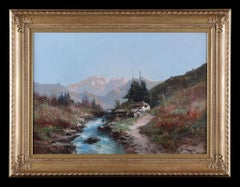 Alfred Godchaux - Antique Oil on Canvas River and Mountains Painting by Alfred Godchaux Antique Oil on Canvas River and Mountains Painting by Alfred Godchaux