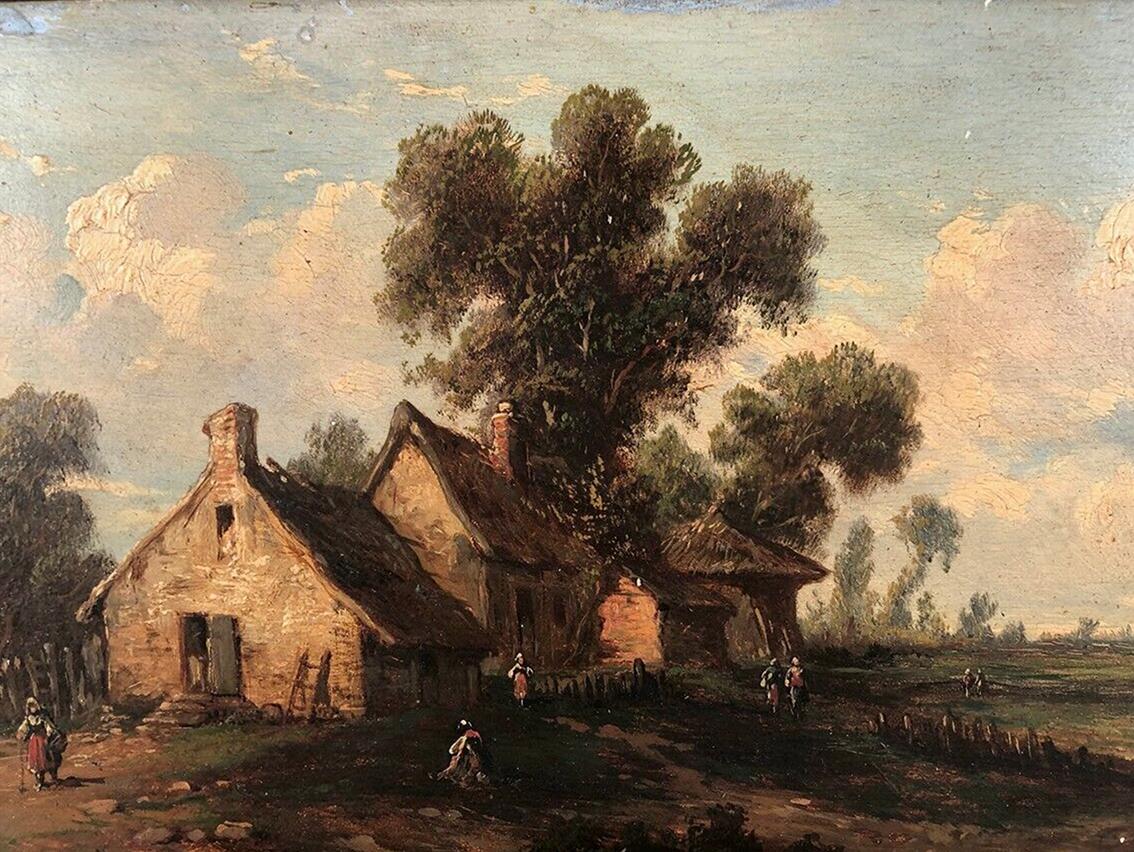 Godchaux. Huile sur panneau, paysage animé. XIXe - Painting Scuola francese di Alfred Godchaux
