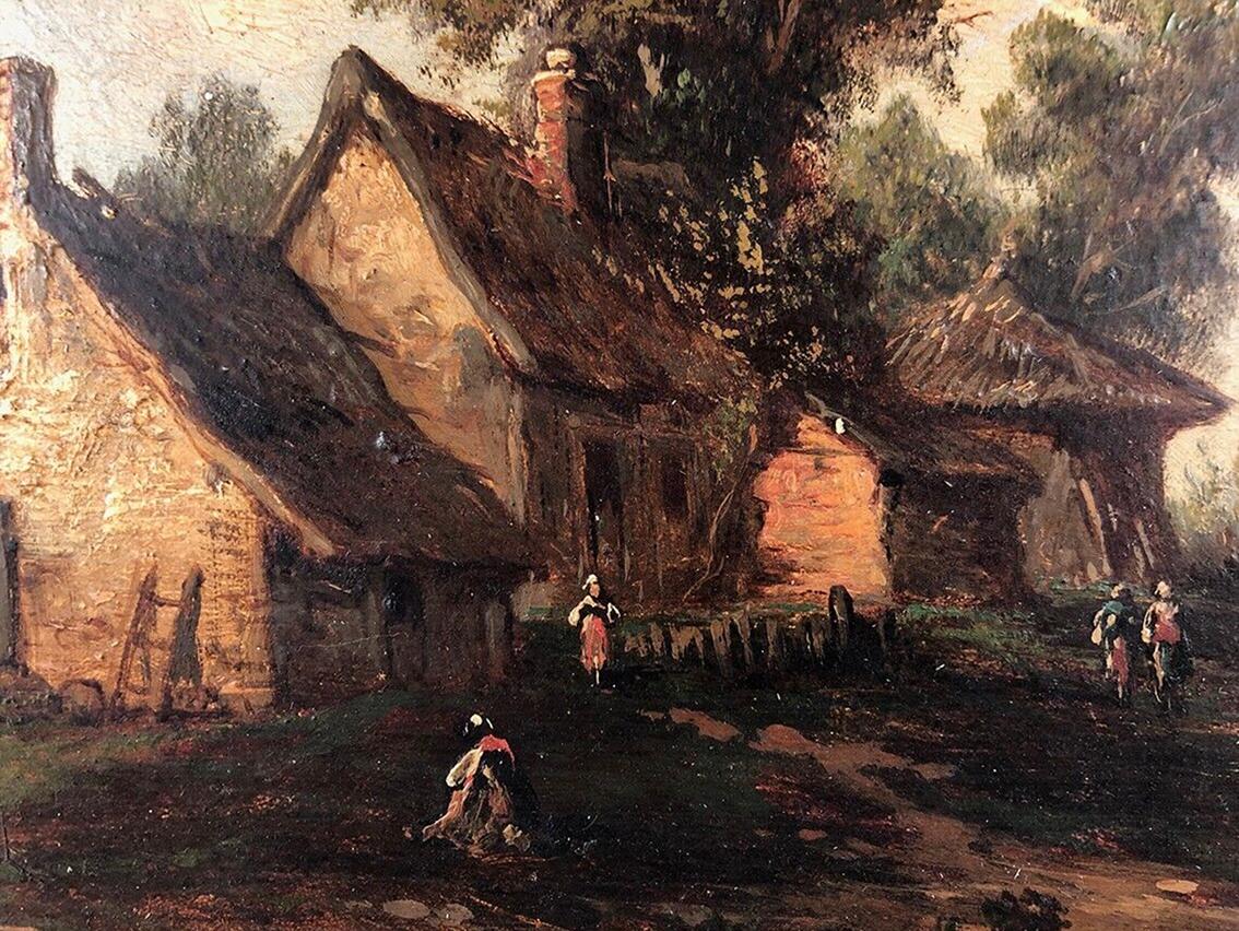 Godchaux. Huile sur panneau, paysage animé. XIXe in vendita 2