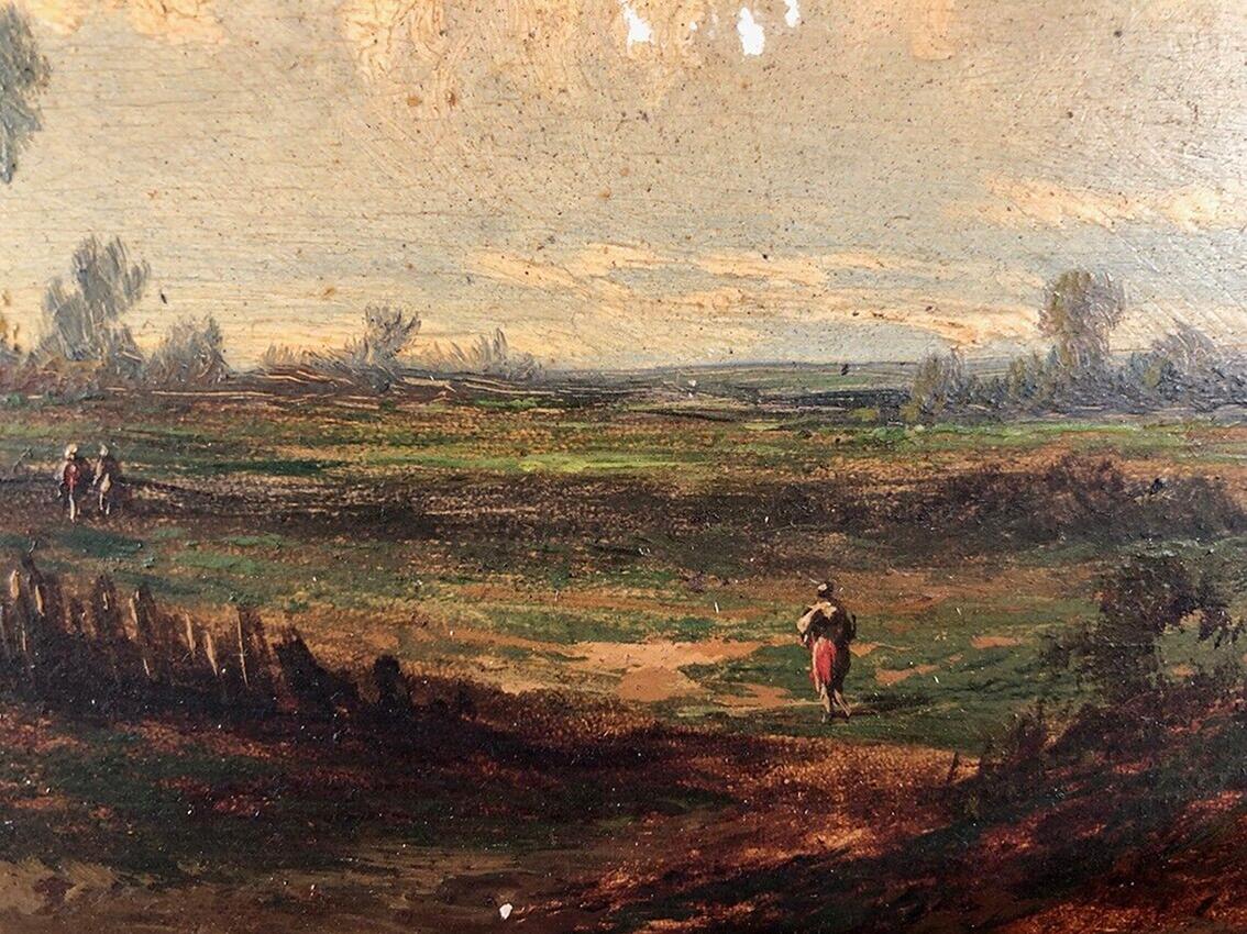 Godchaux. Huile sur panneau, paysage animé. XIXe in vendita 3