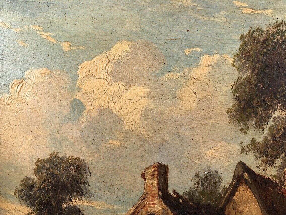 Godchaux. Huile sur panneau, paysage animé. XIXe in vendita 4