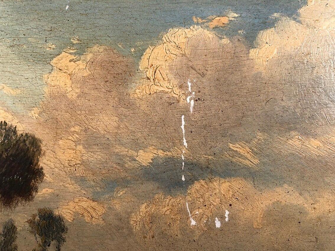Godchaux. Huile sur panneau, paysage animé. XIXe in vendita 5