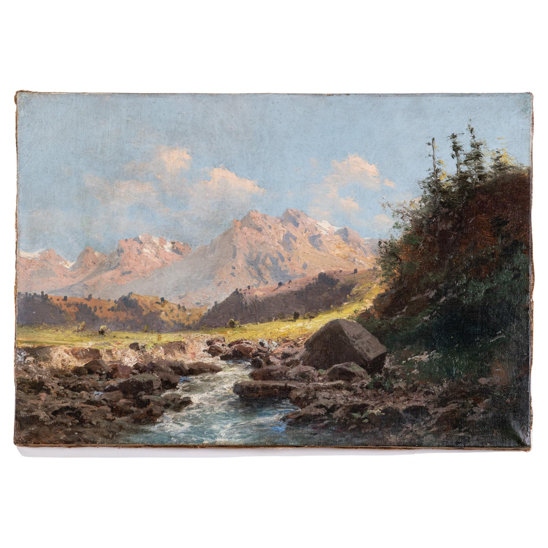 Alfred Godchaux, Pyrenees Landscape, 1800s, Oil on Canvas