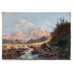 Antique Alfred Godchaux, Pyrenees Landscape, 1800s, Oil on Canvas