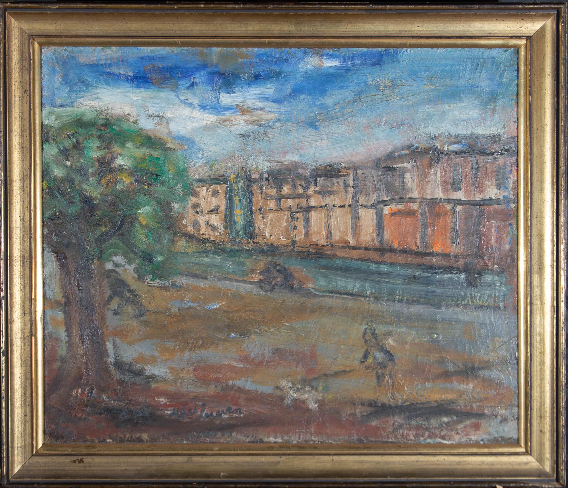 Alfred Graven – Ölgemälde, Straßenszene, Mitte des 20. Jahrhunderts