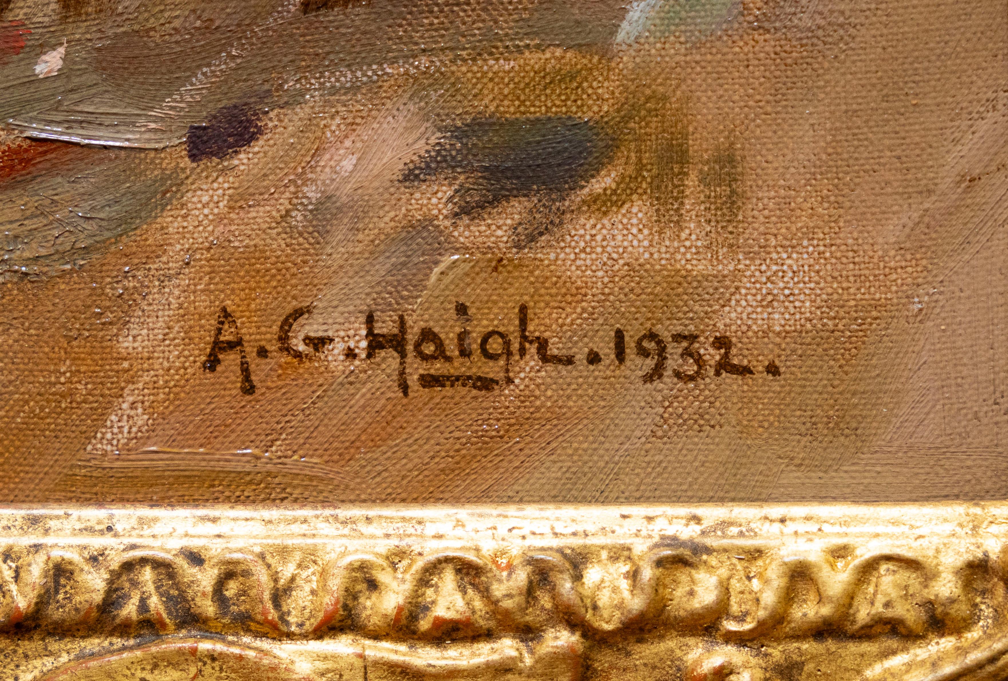 Cazador y lebreles en un paisaje abierto, Alfred Grenfell Haigh, firmado en venta 2
