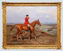 Vintage Huntsman and Hounds in an Open Landscape, Alfred Grenfell Haigh, signed
