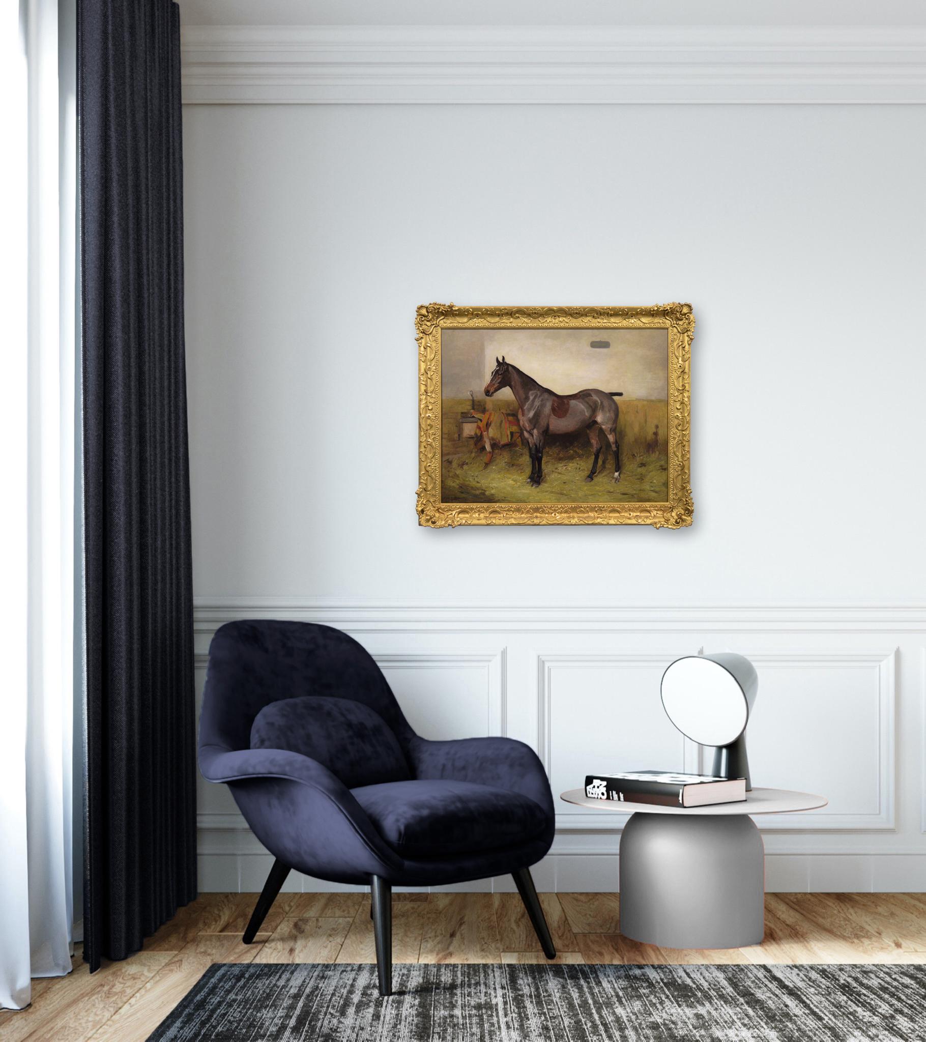 Sporting horse portrait oil painting of bay hunter in a stable For Sale 3