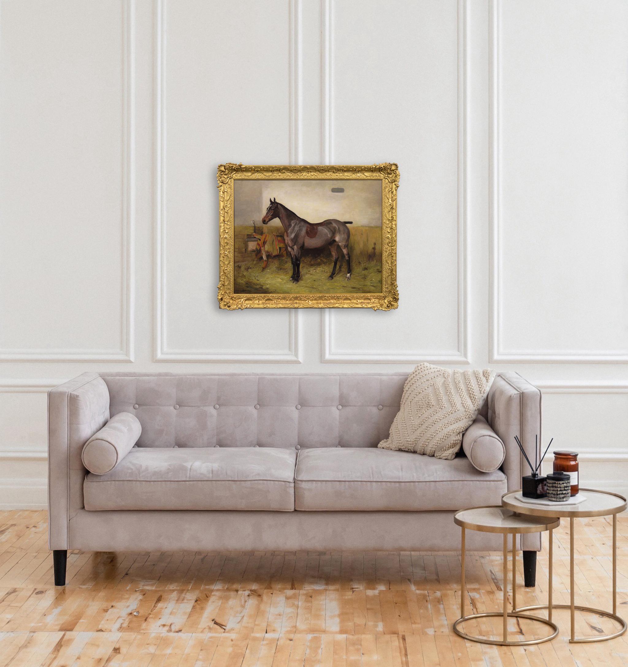 Sporting horse portrait oil painting of bay hunter in a stable For Sale 4