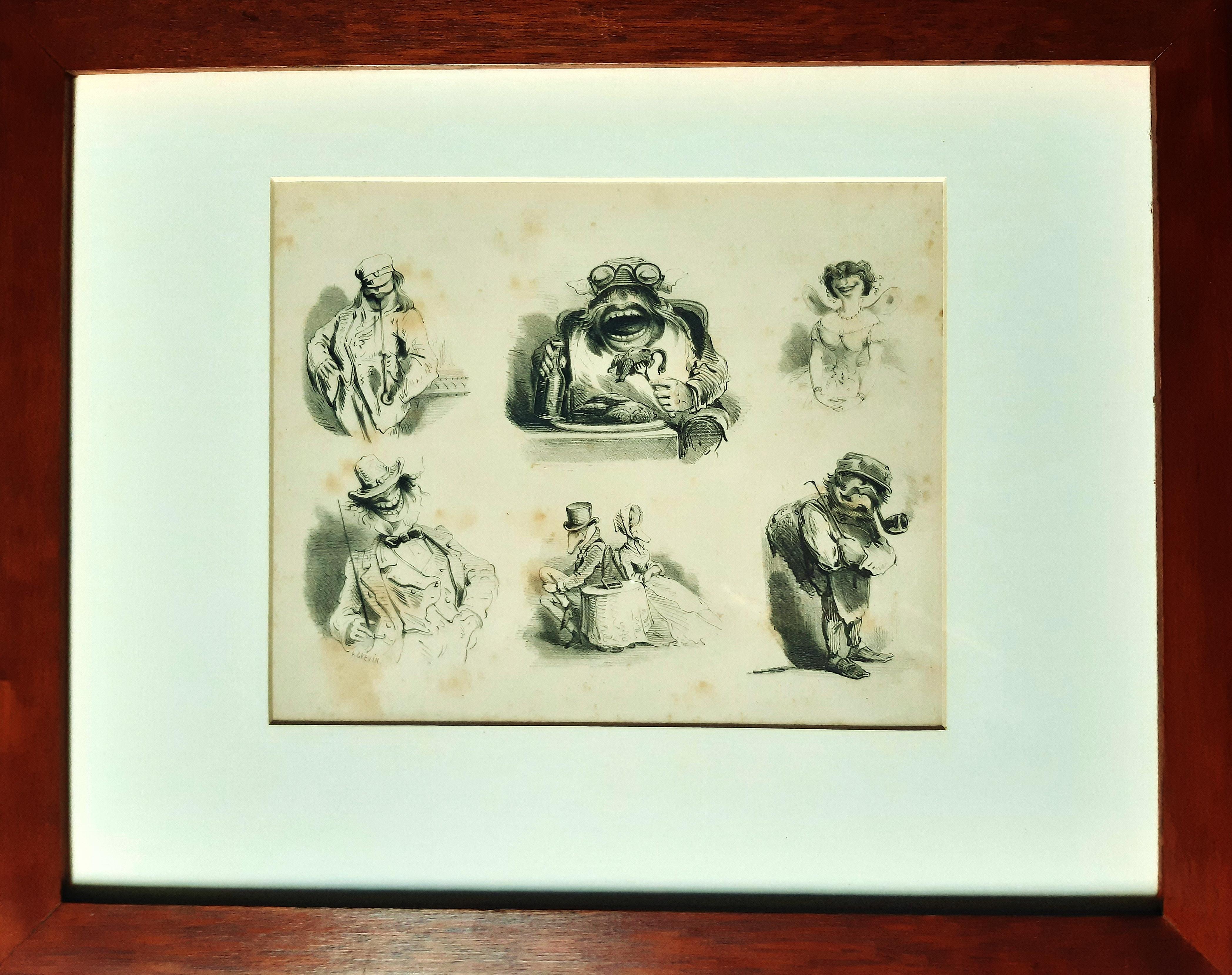 Monorganorama - Suite de 5 lithographies originales de A. Grevin - 1858 - Print de Alfred Grevin