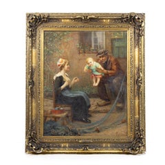 ALFRED GUILLOU (1844-1926) - "Pescatori della Bretagna", olio su tela. Firmato.