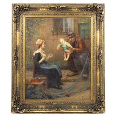 ALFRED GUILLOU (1844-1926) - "Pescatori della Bretagna", olio su tela. Firmato.