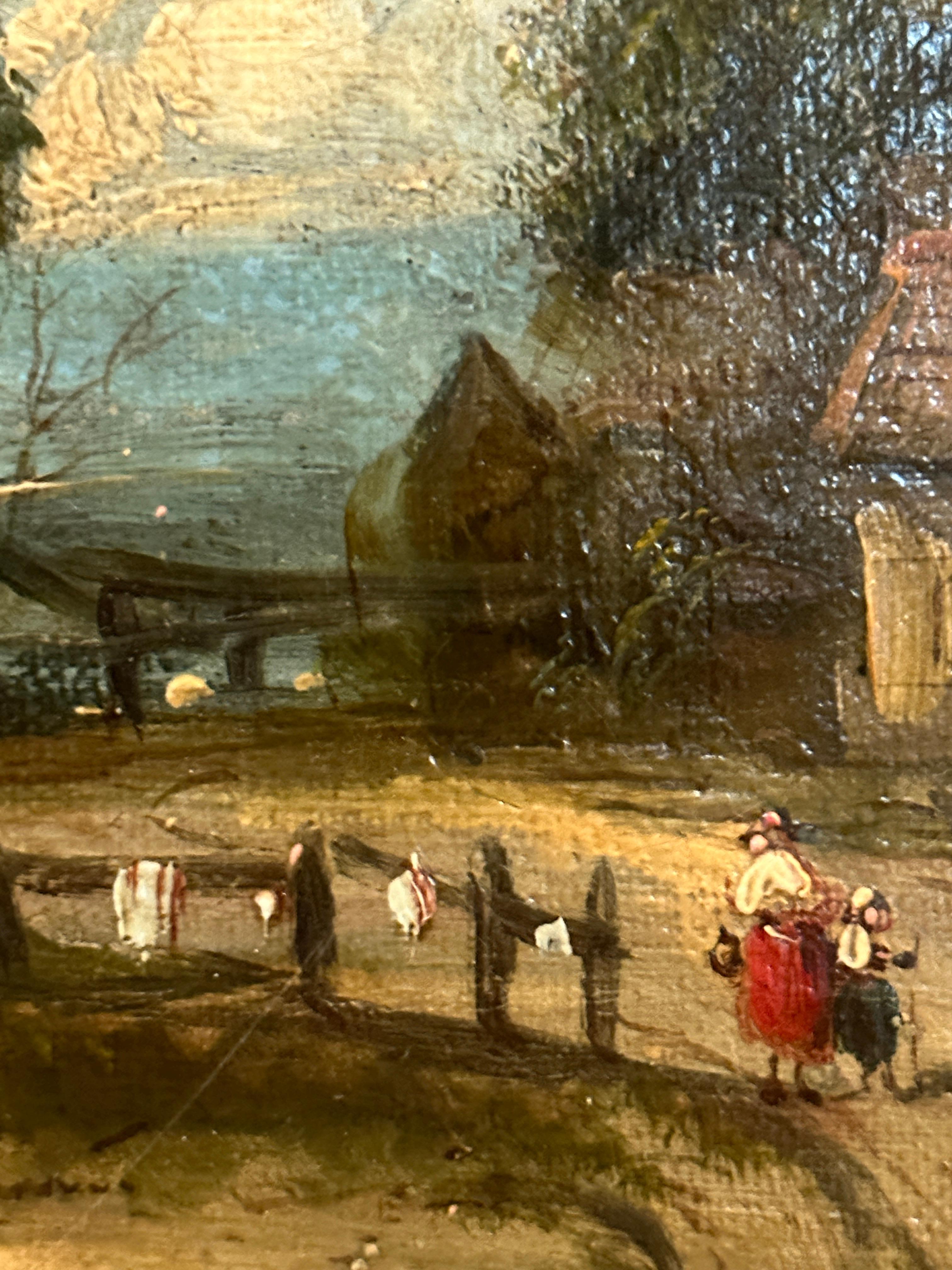 Paesaggio inglese vittoriano del XIX secolo con villaggio, chiesa e cottage - Painting Vittoriano di Alfred H Vickers