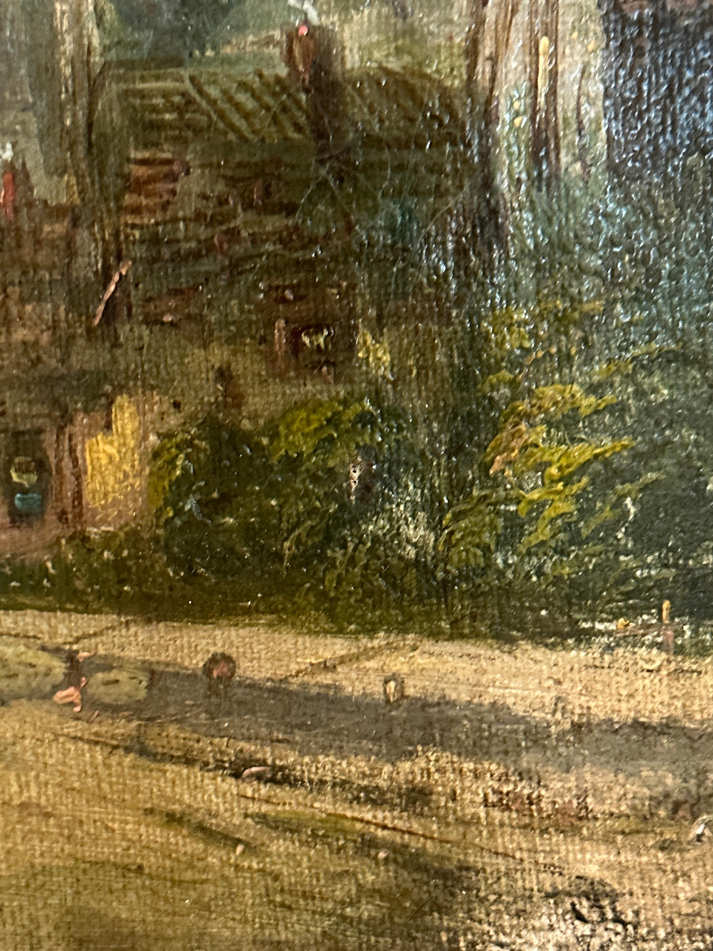 Paesaggio inglese vittoriano del XIX secolo con villaggio, chiesa e cottage 1