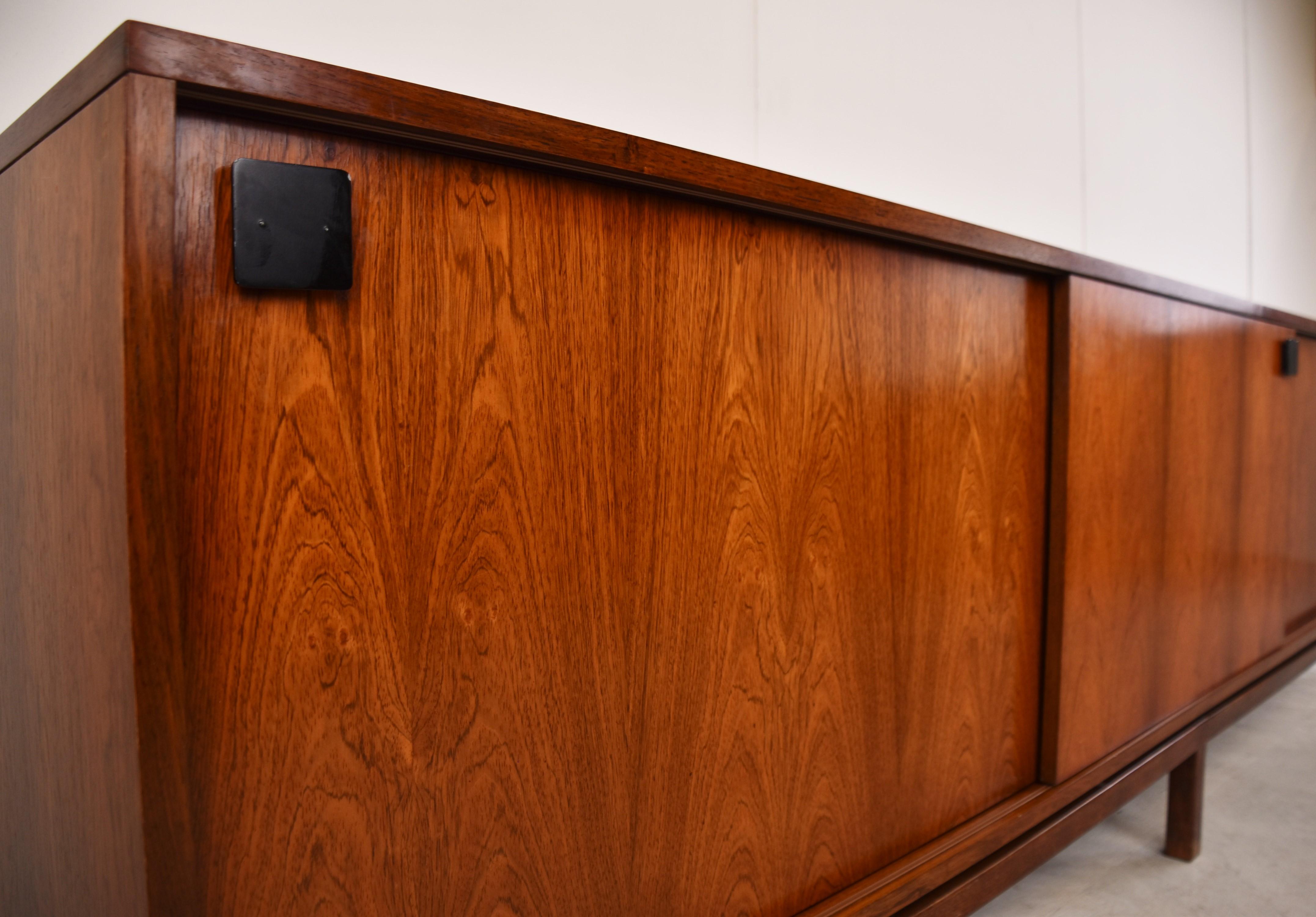 Very large minimalist rosewood sideboard designed by Belgian designer Alfred Hendrickx for Belform in the 1960s.

Very spacious sideboard with sliding doors.

Good condition.

1960s - Belgium

Dimensions:

Lenght: 280cm/110.23