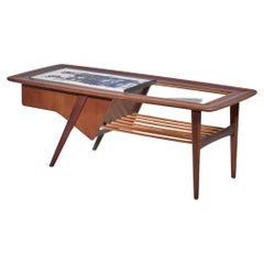Alfred Hendrickx Rosewood Side Table with Ceramic Tiles, Belgium, 1950s