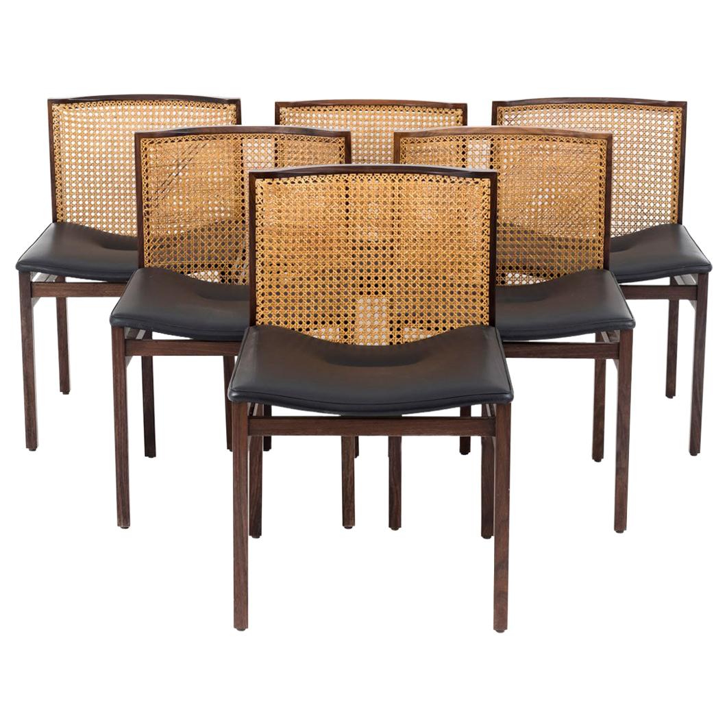 Alfred Hendrickx, Set of six cane rosewood chairs, 1960’s 