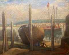 Instow from Appledore, paysage à l'huile, signé et daté de 1938