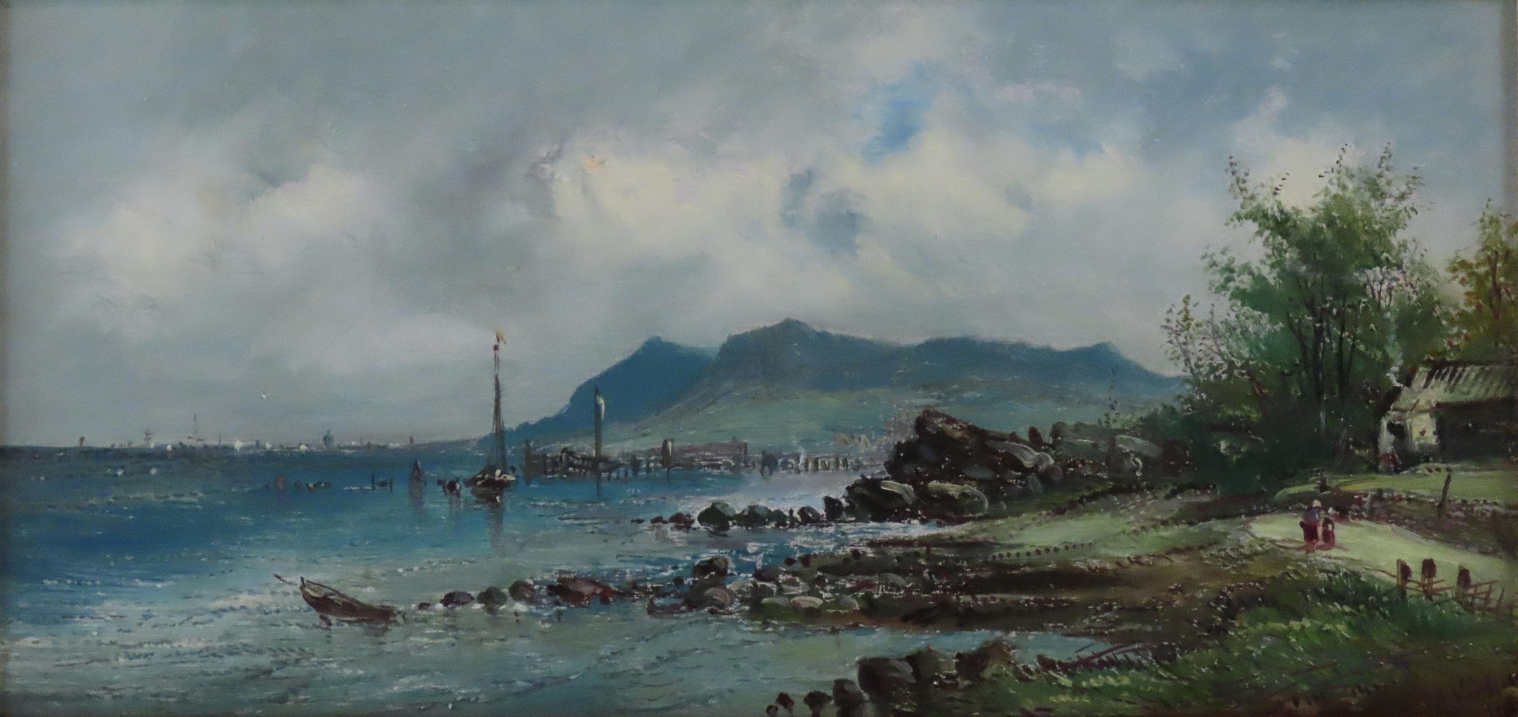 Original Ölgemälde auf Leinwand, Alfred Henry Vickers. „Near the Mull of Kintyre“ (Grau), Landscape Painting, von Alfred Henry Vickers 