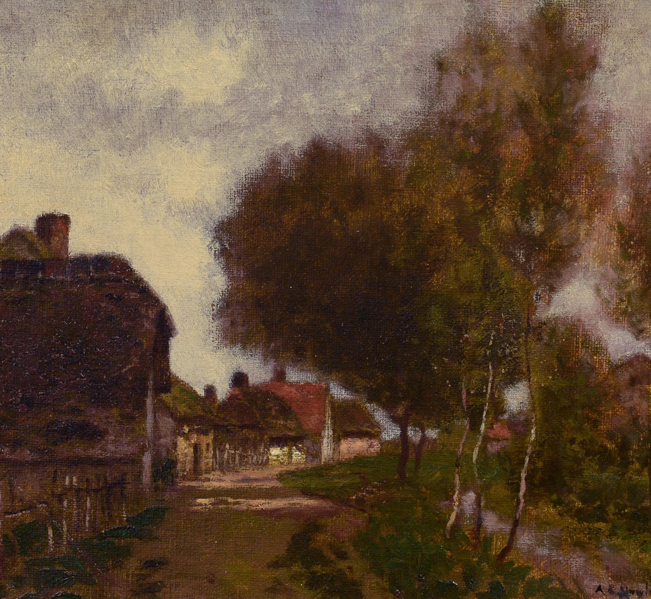 Pomeriggio di paese, campagna francese, Scuola di Barbizon, XIX secolo, olio su tela
