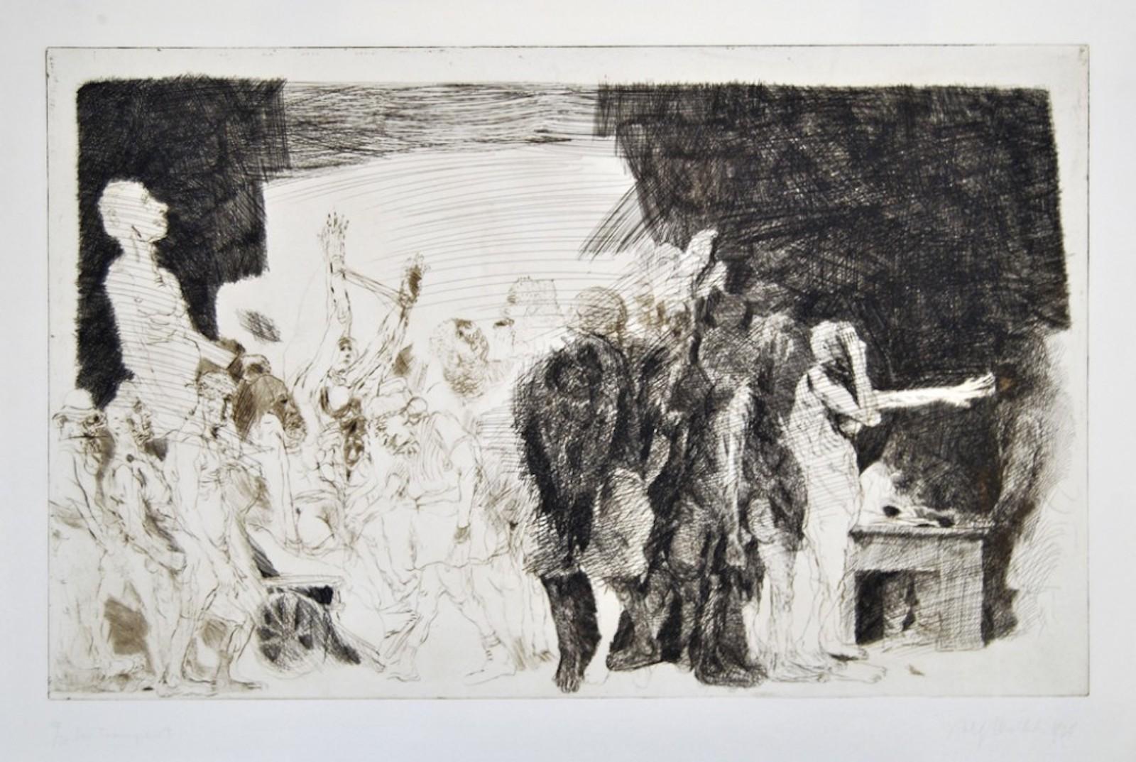 Der Transport - Original Etching and Drypoint by A. Hrdlicka - 1968