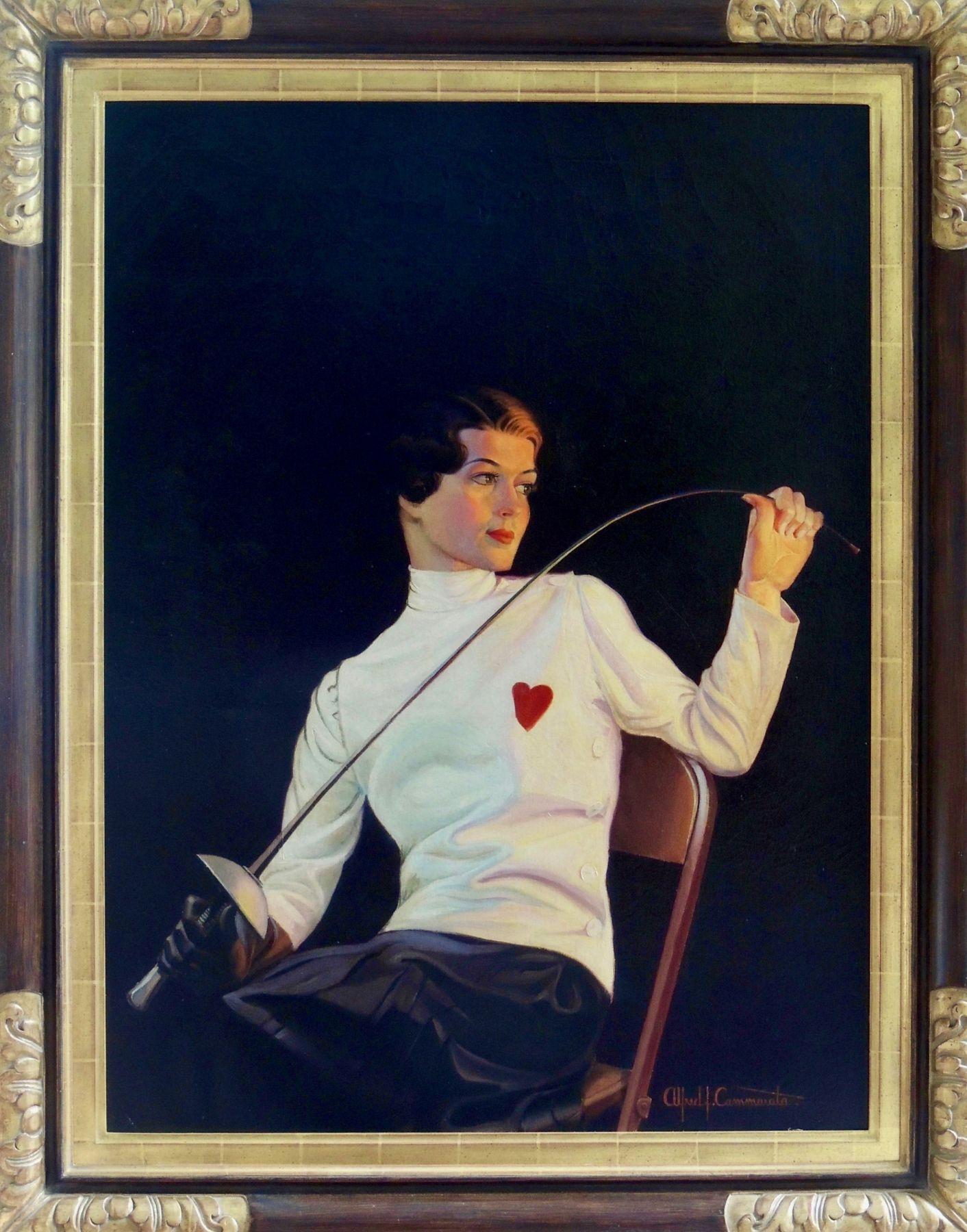 Esgrimista femenina, portada del Saturday Evening Post - Painting de Alfred J. Cammarata