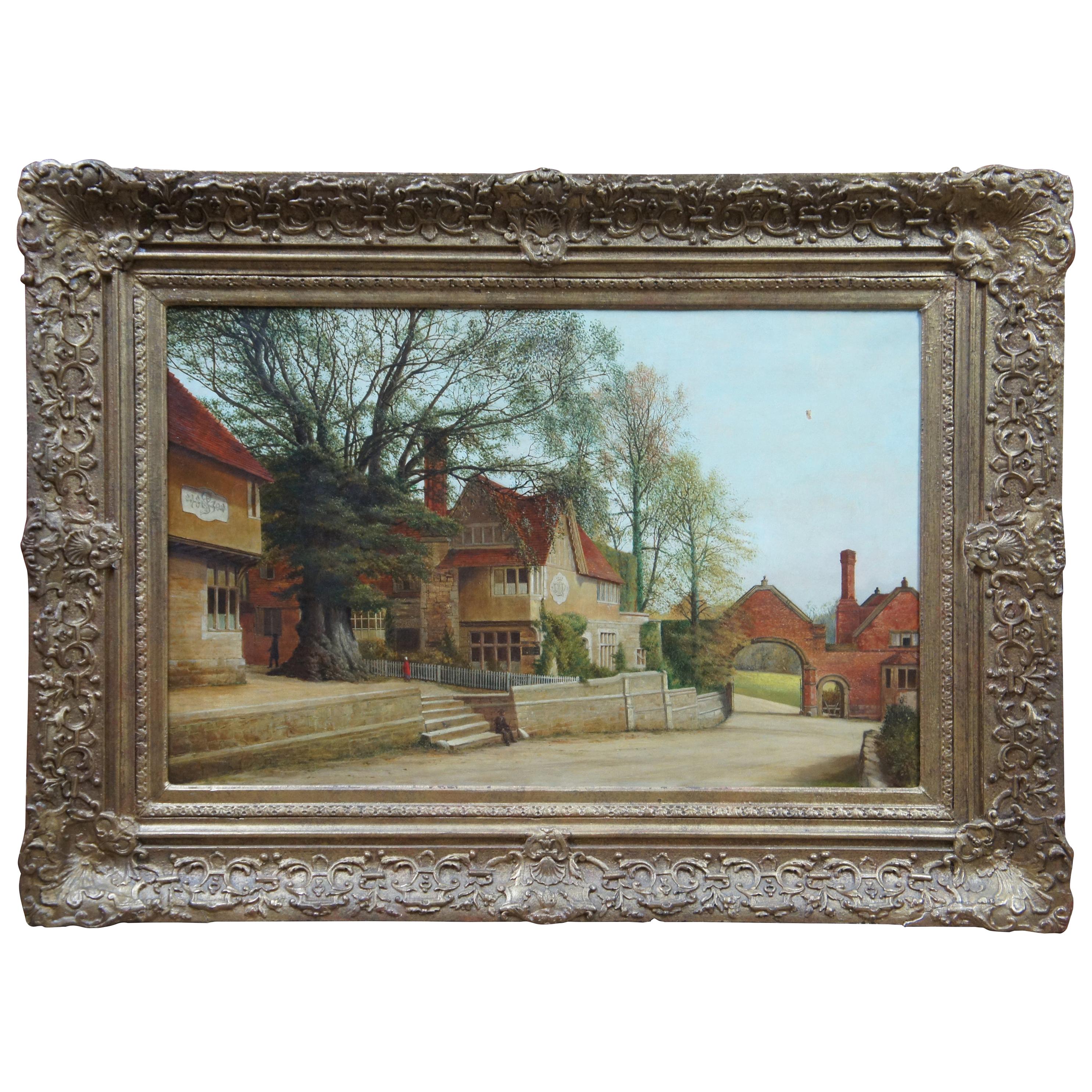Alfred J Robertson Antique Oil Landscape Painting Village Scene Cityscape