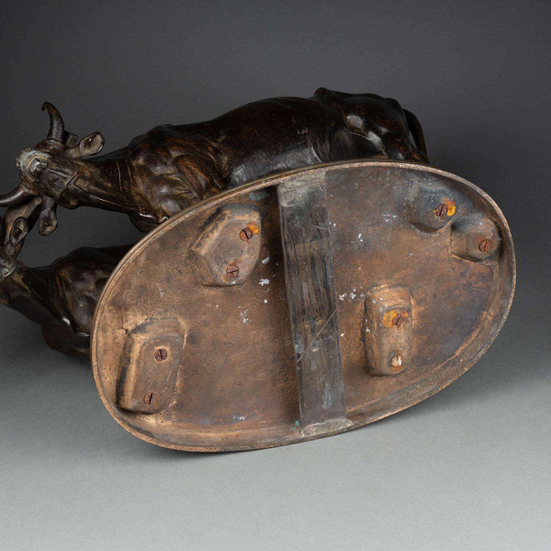 Alfred Jacquemart : « Harnessed oxen », sculpture en bronze coulé de F.Barbedienne, XIXe siècle en vente 3