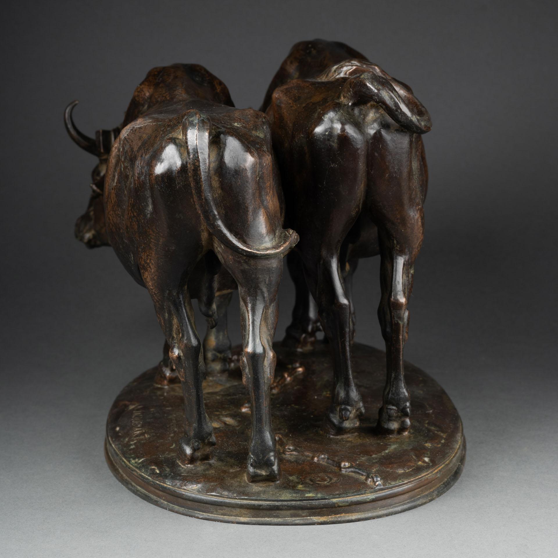 Alfred Jacquemart: „Harnessed oxen“, F.Barbedienne-Bronzeskulptur aus Bronzeskulptur, XIX. Jahrhundert (Sonstiges) im Angebot