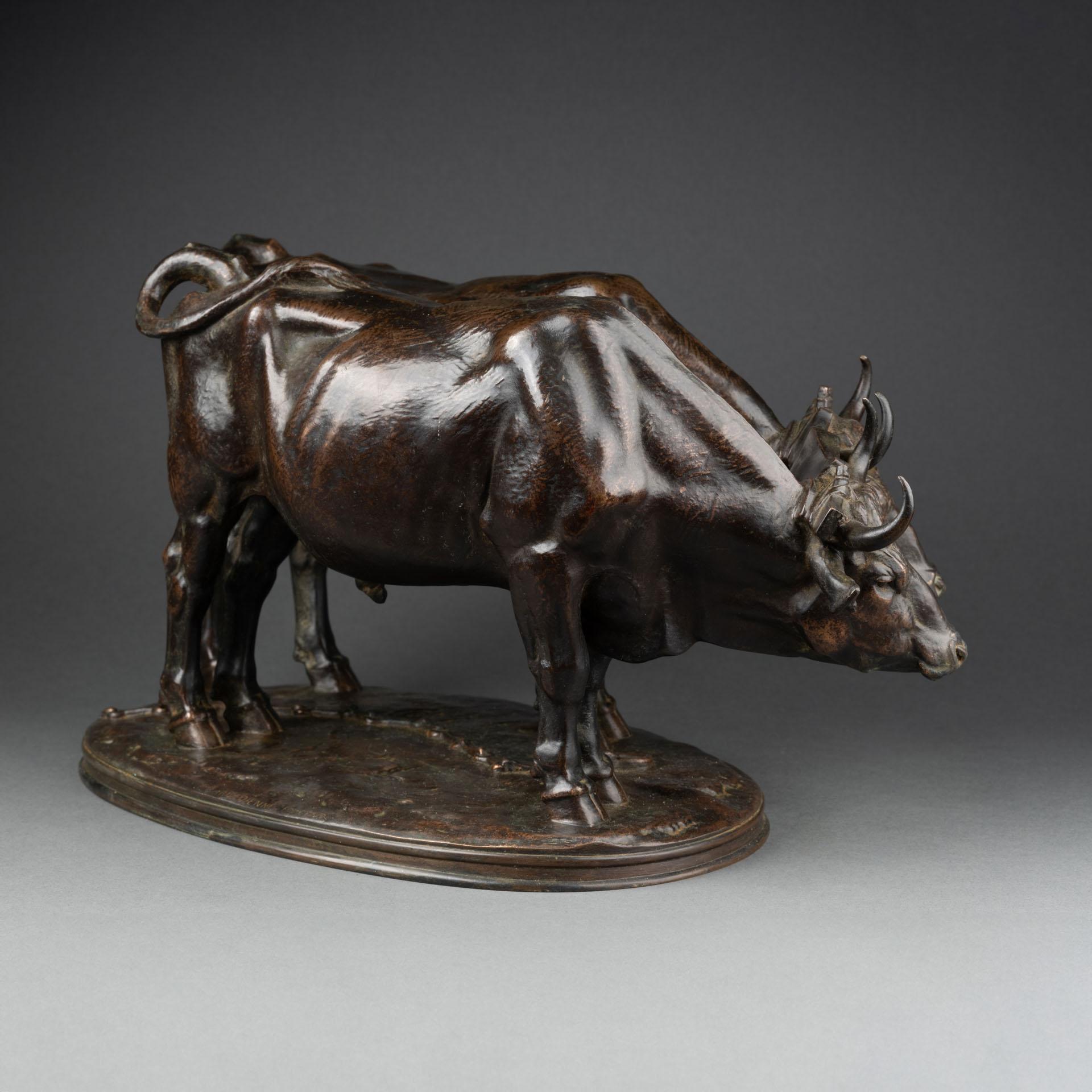 Alfred Jacquemart: „Harnessed oxen“, F.Barbedienne-Bronzeskulptur aus Bronzeskulptur, XIX. Jahrhundert (Französisch) im Angebot
