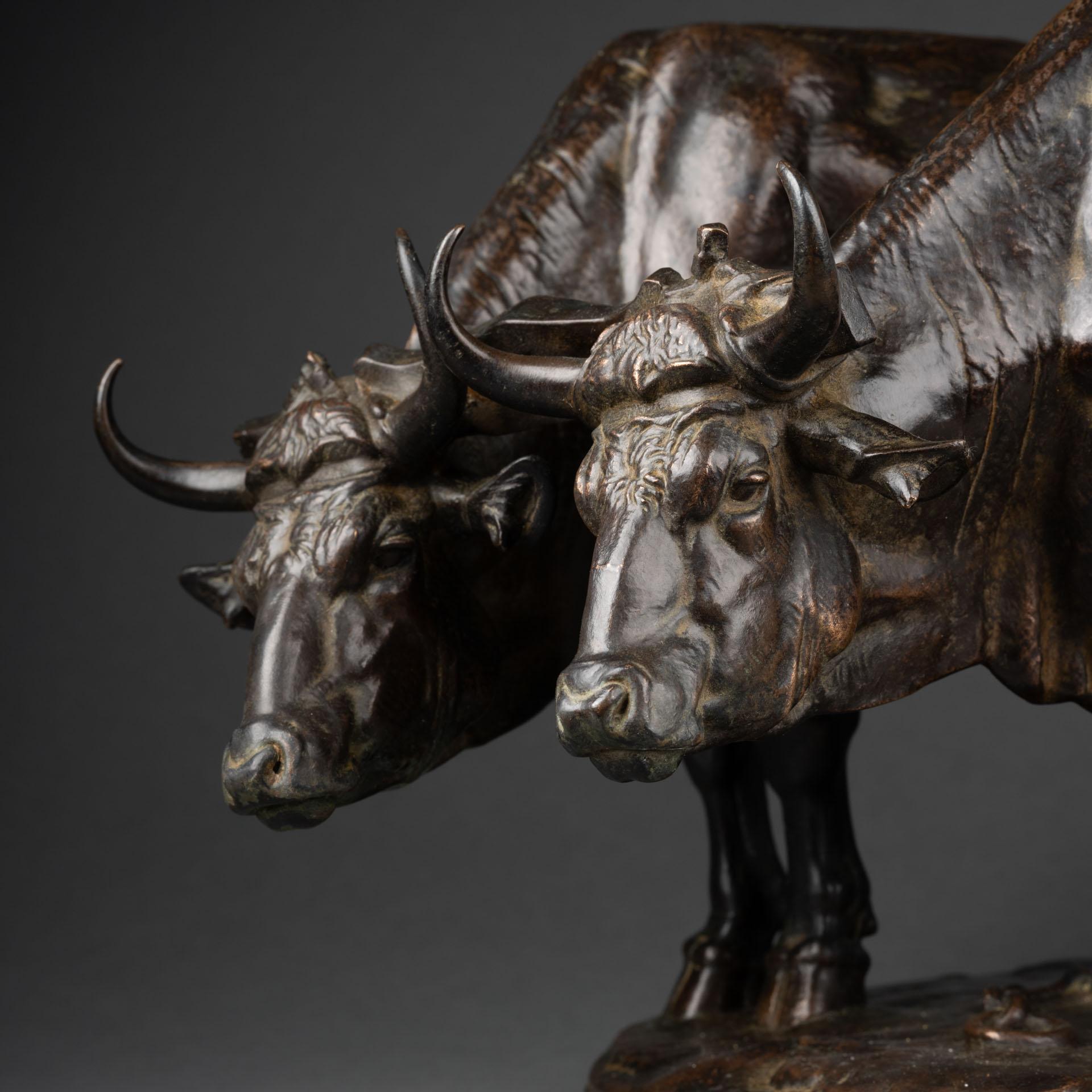 Fin du XIXe siècle Alfred Jacquemart : « Harnessed oxen », sculpture en bronze coulé de F.Barbedienne, XIXe siècle en vente