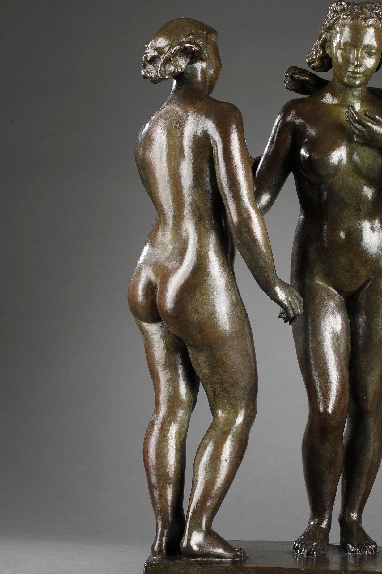 The Three Graces - Sculpture by Alfred JANNIOT