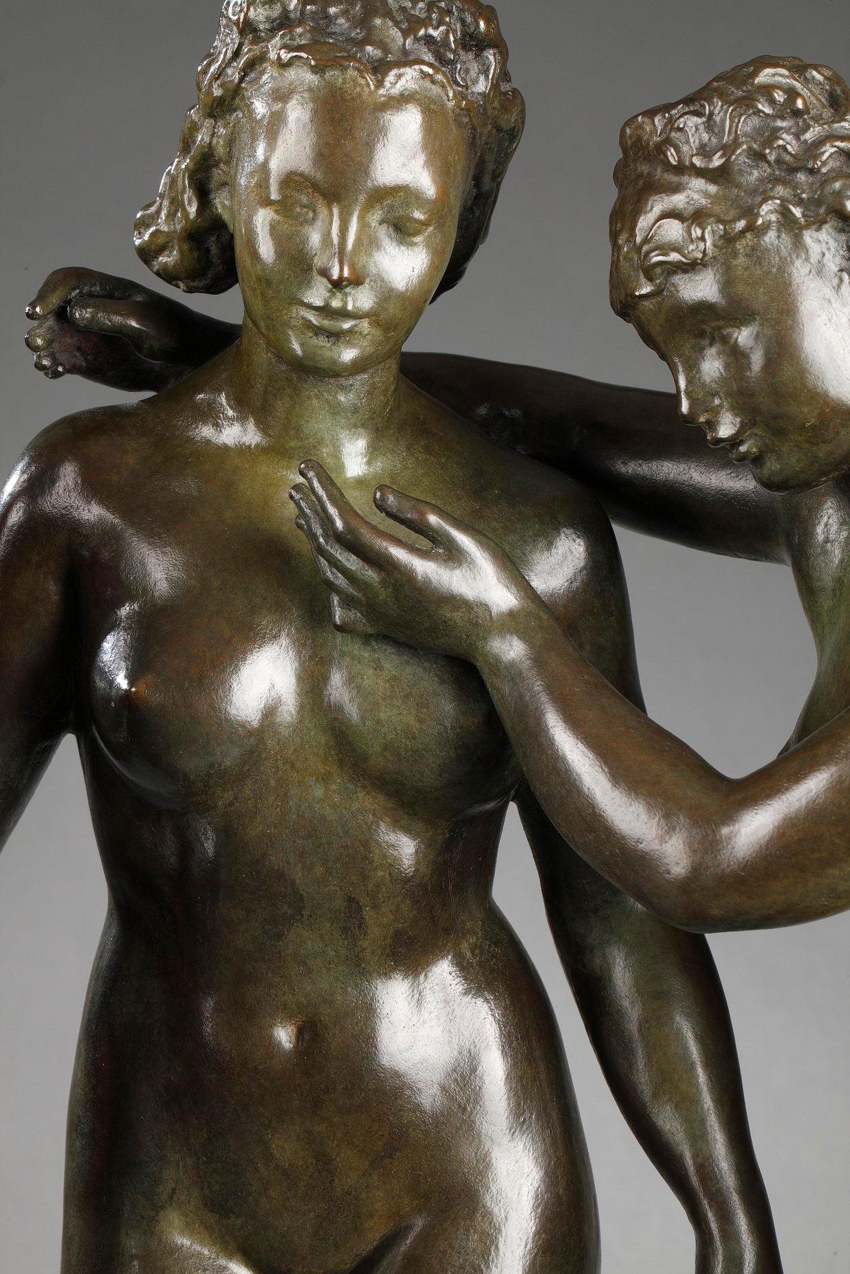 The Three Graces - Gold Nude Sculpture by Alfred JANNIOT