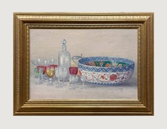 A Striking, Large Impressionist 1921 Still Life of Fine Porcelain and Glassware