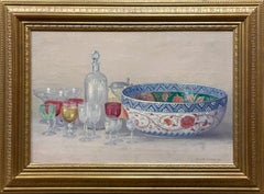A Striking, Large Impressionist 1921 Still Life of Fine Porcelain and Glassware