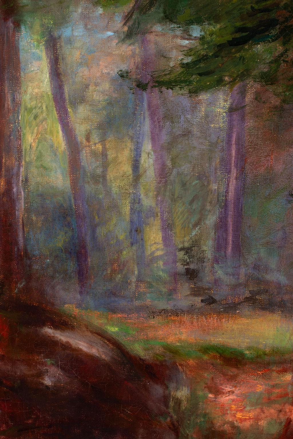 Alfred Jansson Pintura al óleo sobre lienzo firmada y enmarcada, Camino del bosque iluminado por el sol en venta 4