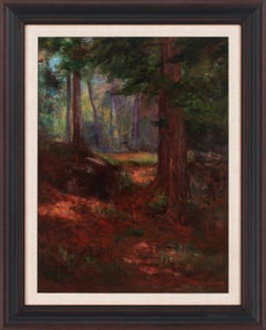 Alfred Jansson Pintura al óleo sobre lienzo firmada y enmarcada, Camino del bosque iluminado por el sol