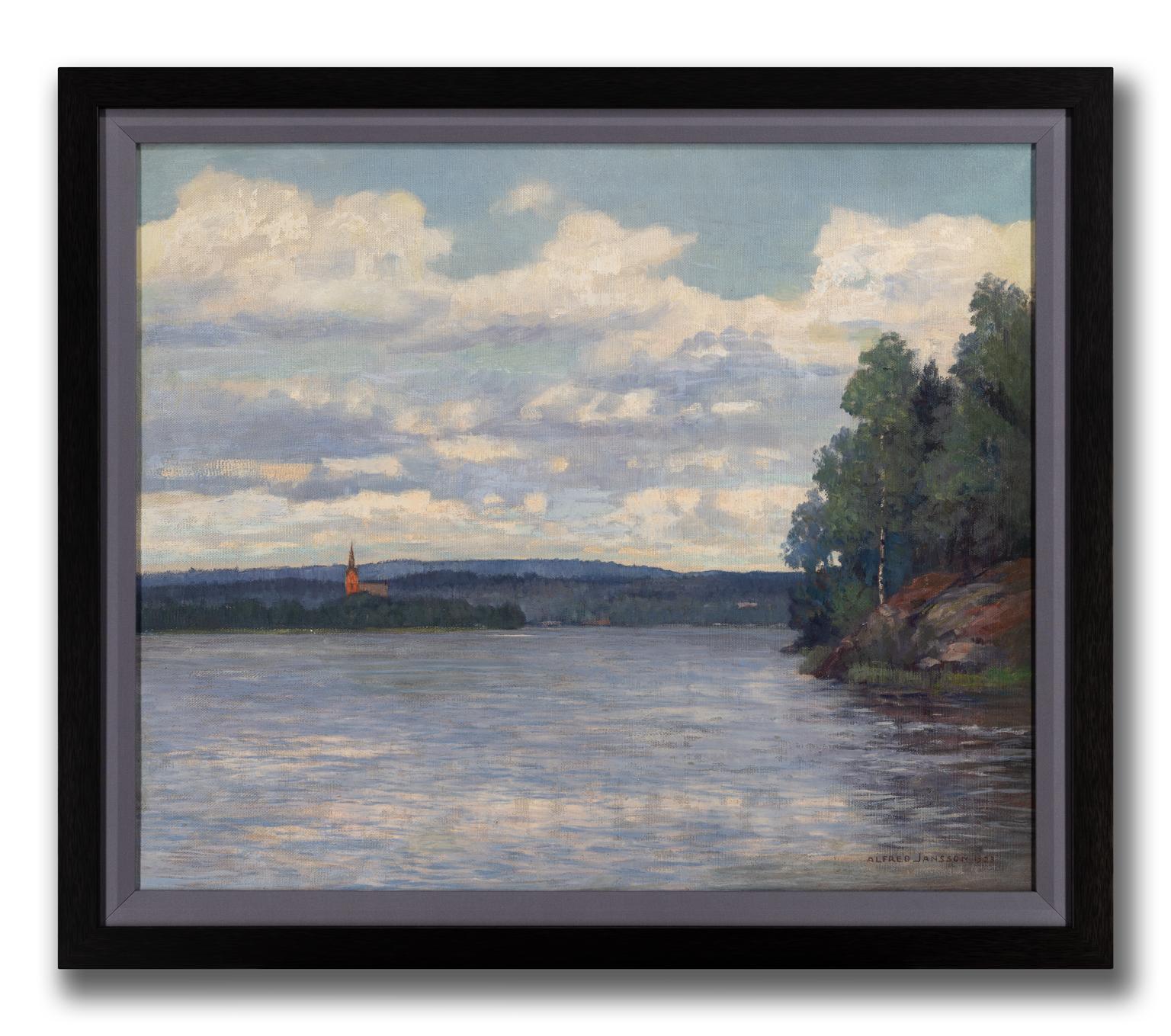 Alfred Jansson [Seelandschaft ohne Titel] Signiertes impressionistisches Ölgemälde von 1923 im Angebot 1