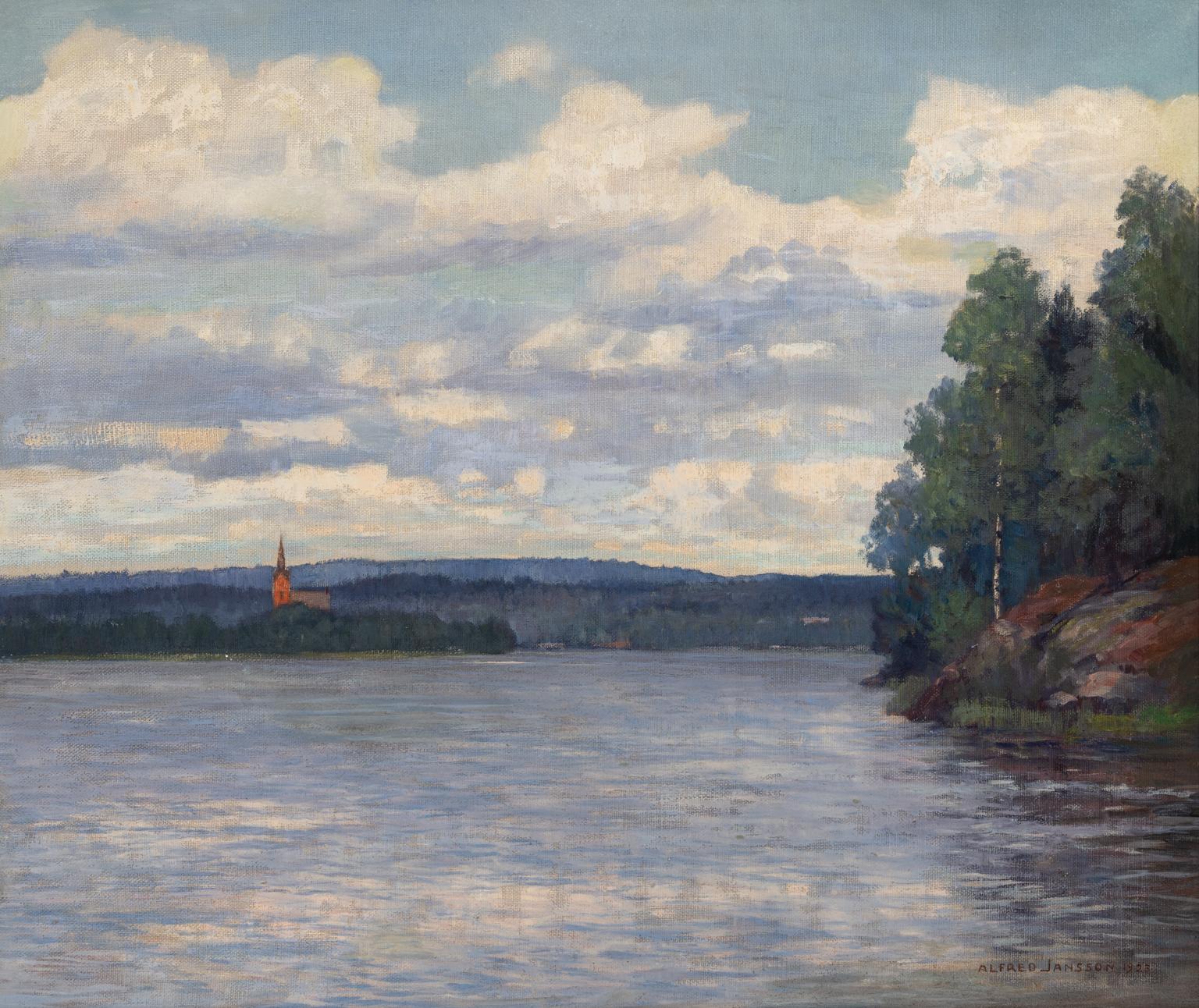Alfred Jansson [Seelandschaft ohne Titel] Signiertes impressionistisches Ölgemälde von 1923 im Angebot 2