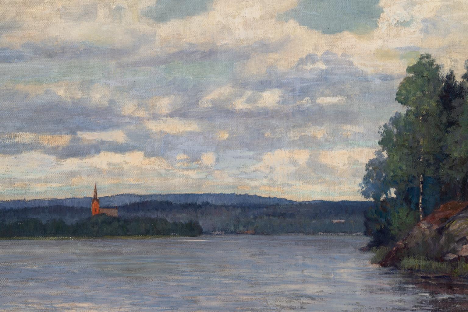 Alfred Jansson [Seelandschaft ohne Titel] Signiertes impressionistisches Ölgemälde von 1923 im Angebot 3