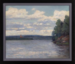 Alfred Jansson [Paesaggio lacustre senza titolo] Pittura a olio impressionista firmata 1923