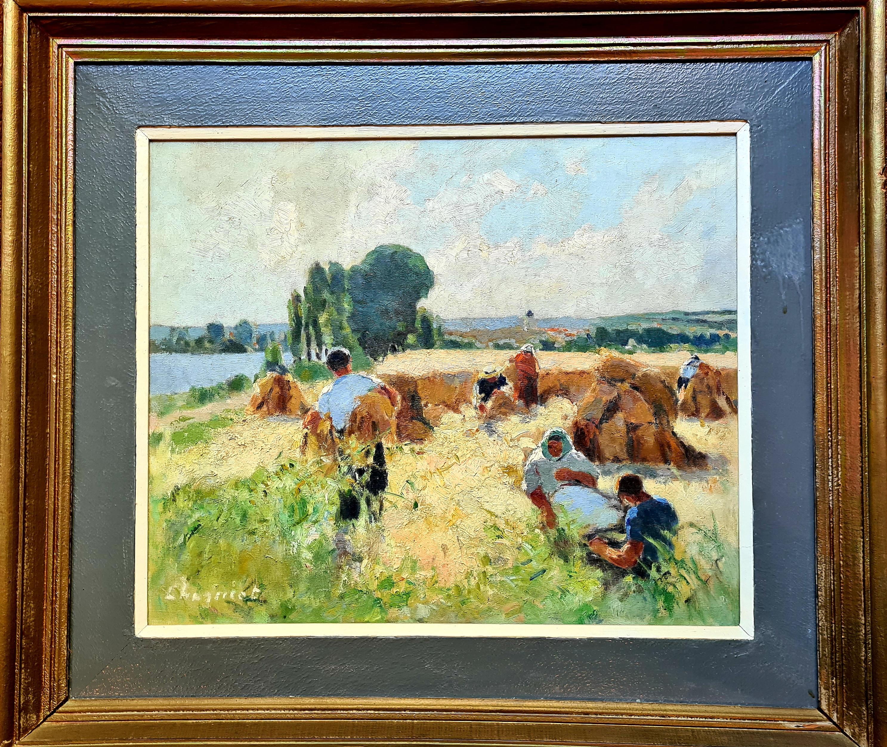 Alfred Jean Chagniot Landscape Painting - The Harvest, French Impressionist Oil on Canvas, Pupil of Édouard Vuillard