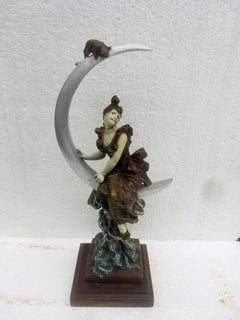 Alfred-Jean Foretay "Aubade à La Lune" Two Art Nouveau Sculptures