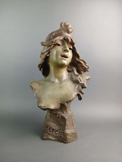 "Elegie" Busto Art Nouveau en terracota policromada Firmado