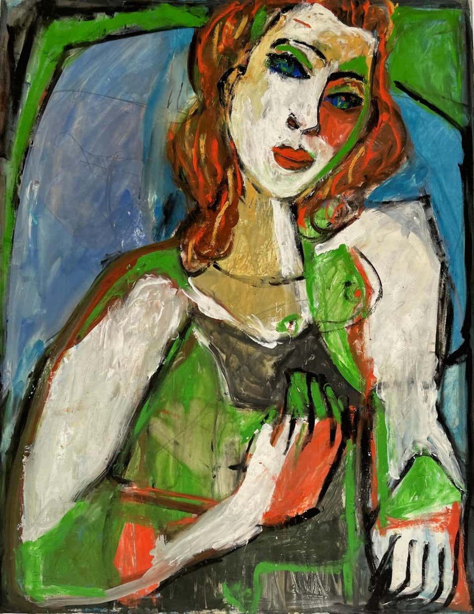 Early Signed, two sided figurative painting with portraits by renowned painter