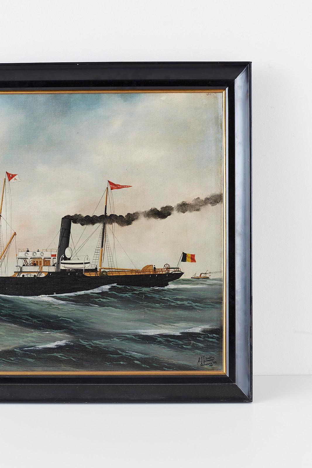 Steamship Willy  - Brown Still-Life Painting by Alfred Jensen