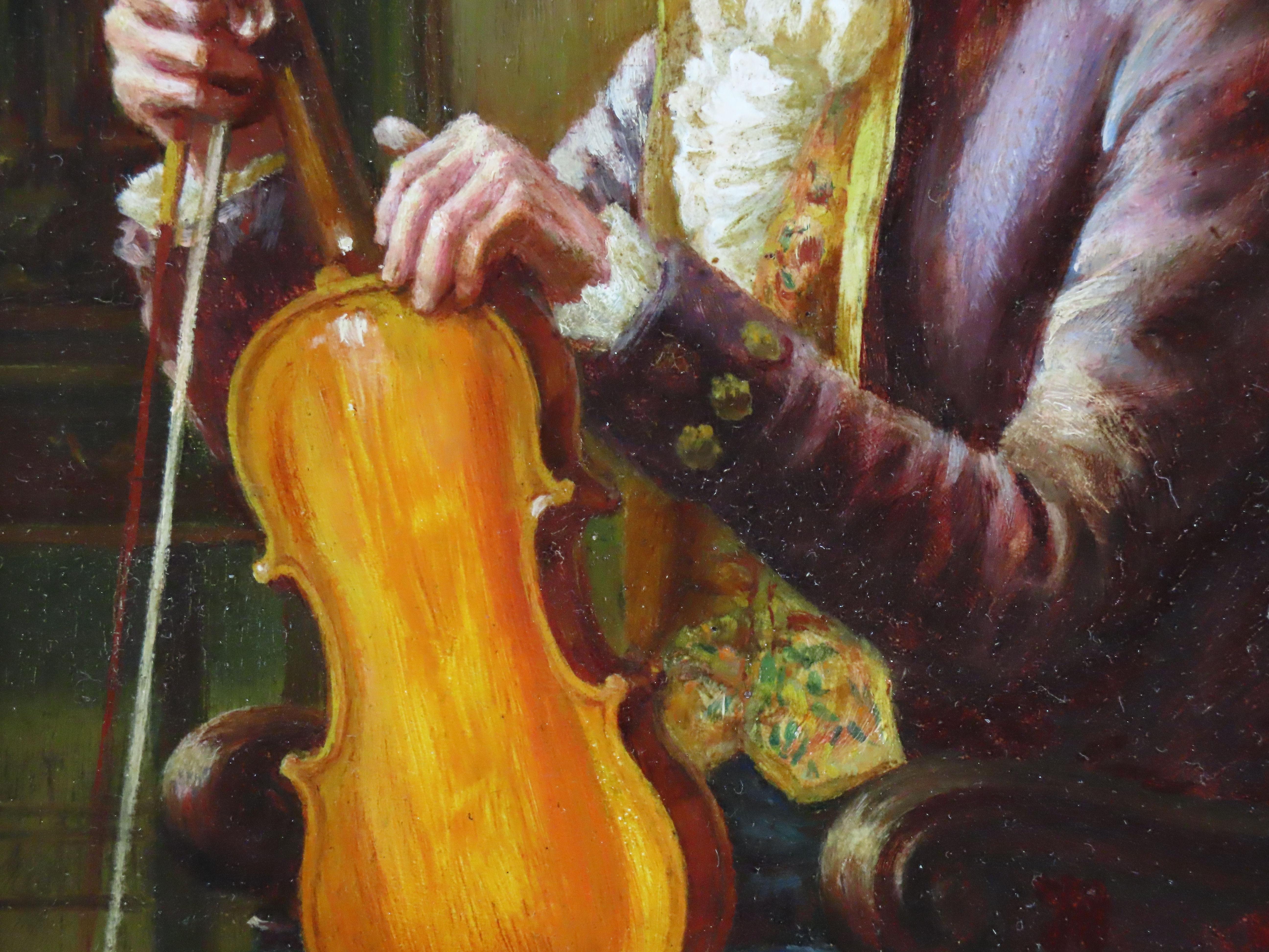 Original Öl auf Platte. Alfred John Bouchette, „Der Violinist“ im Angebot 4