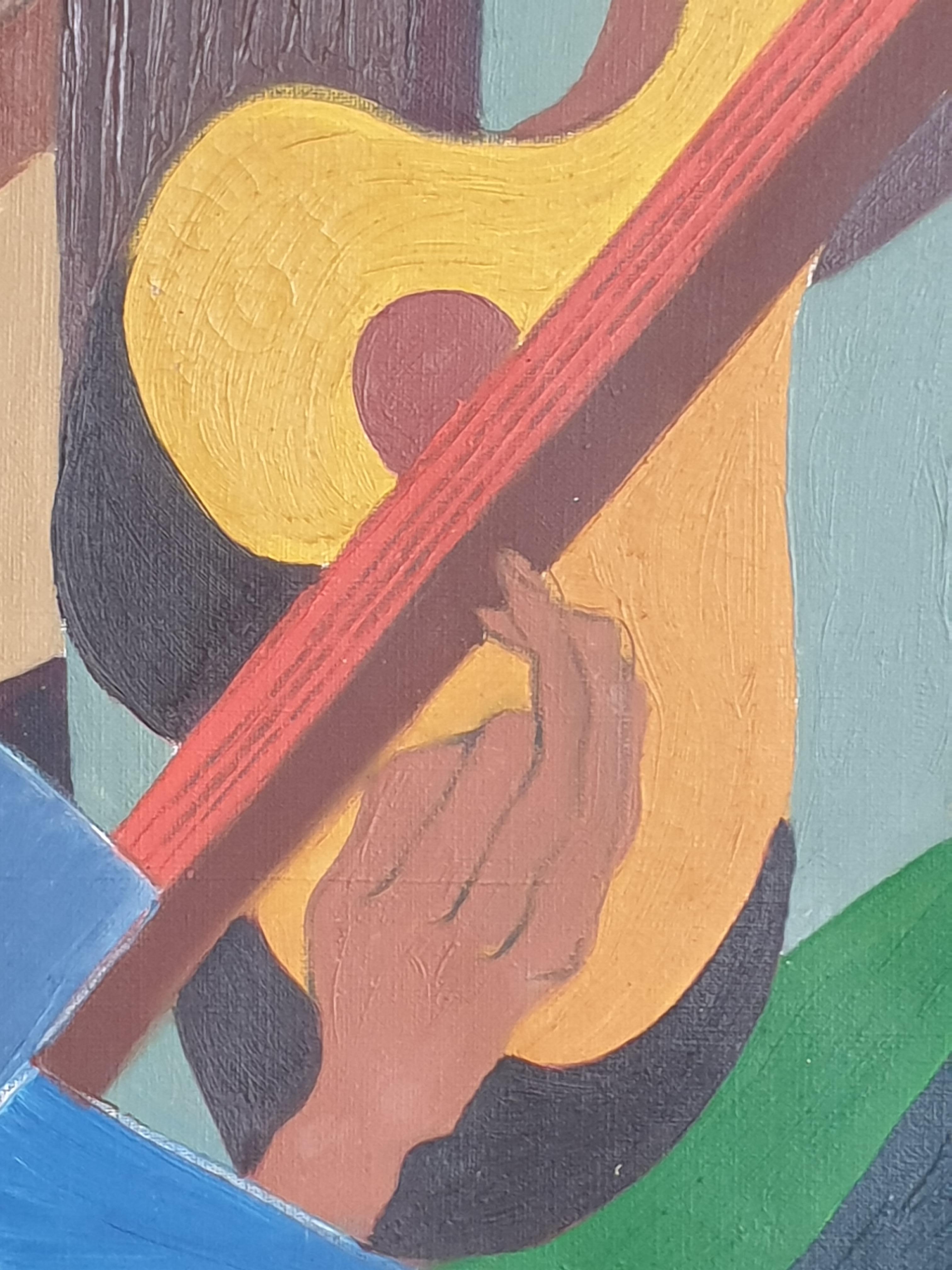 Signora con mandolino. Olio su tela modernista firmato Rogoway 10