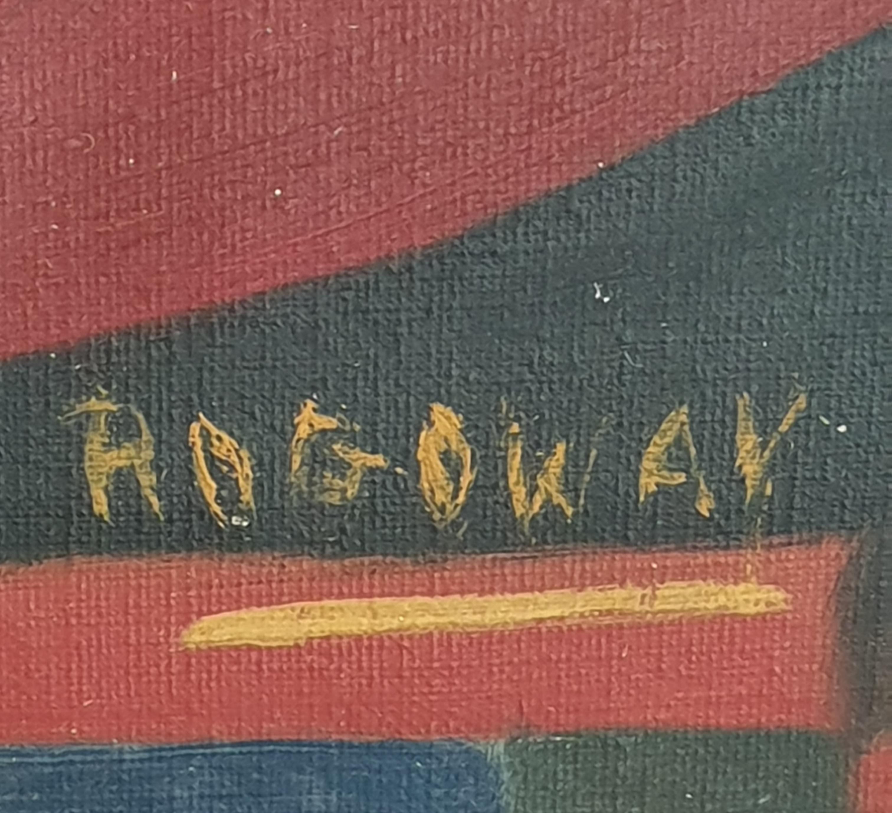 Signora con mandolino. Olio su tela modernista firmato Rogoway - Painting di Alfred John Rogoway