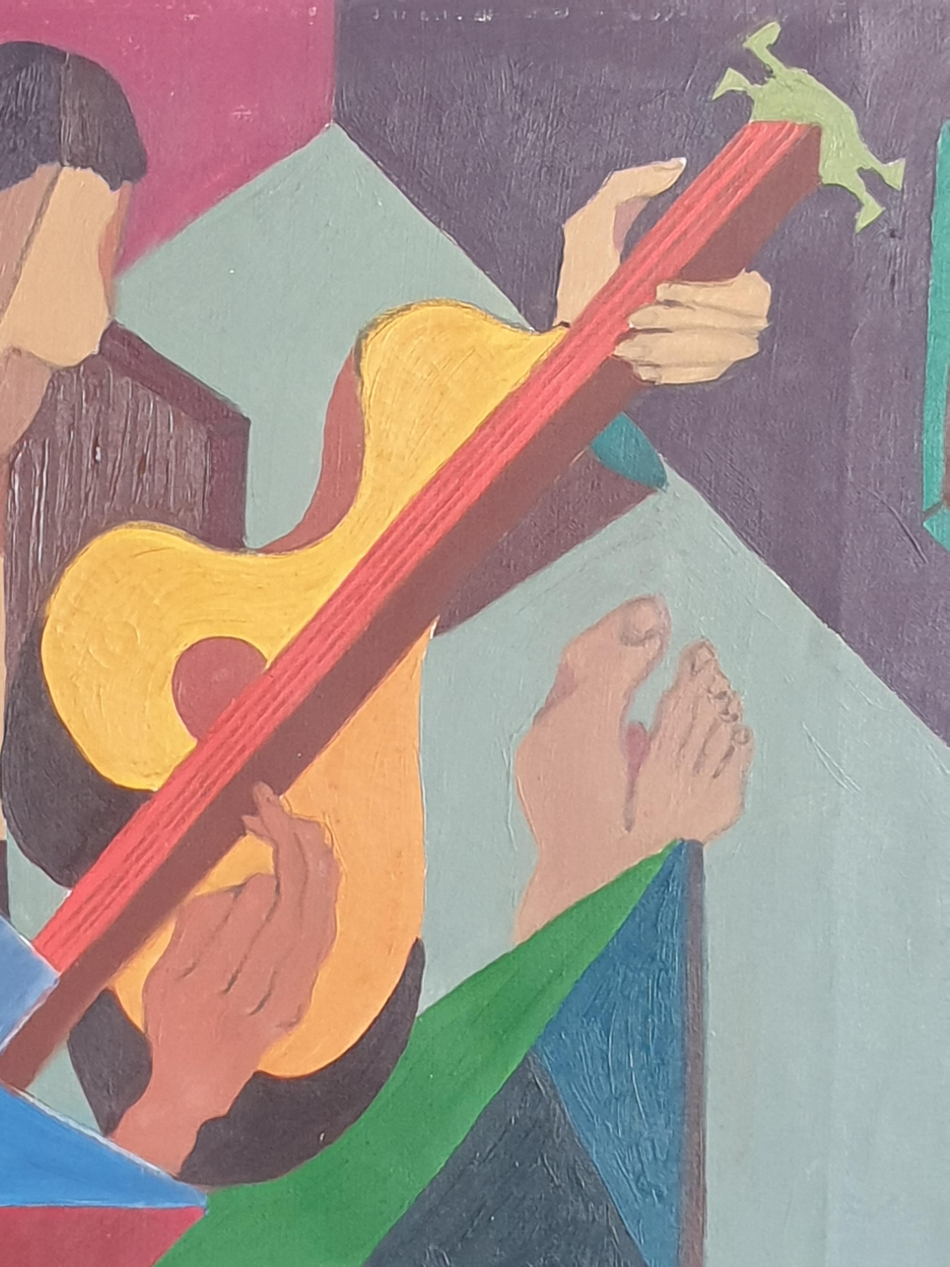 Signora con mandolino. Olio su tela modernista firmato Rogoway 4